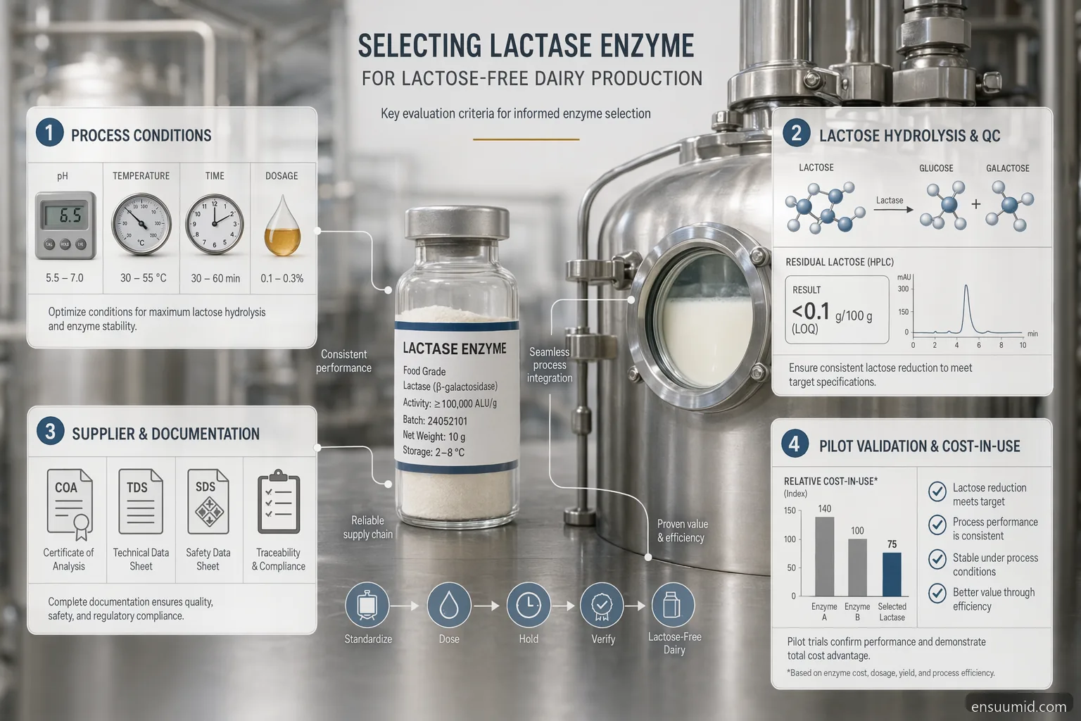 lactase enzyme for lactose intolerance checklist for lactose-free dairy specs, QC, documents, and cost-in-use